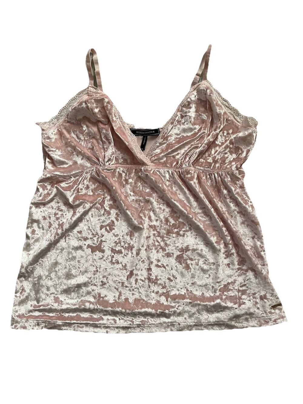 Y2K BCBGMaxazria Tank Top XL Babydoll Velvet Lace Pink Fairy Grunge WhimsiGoth